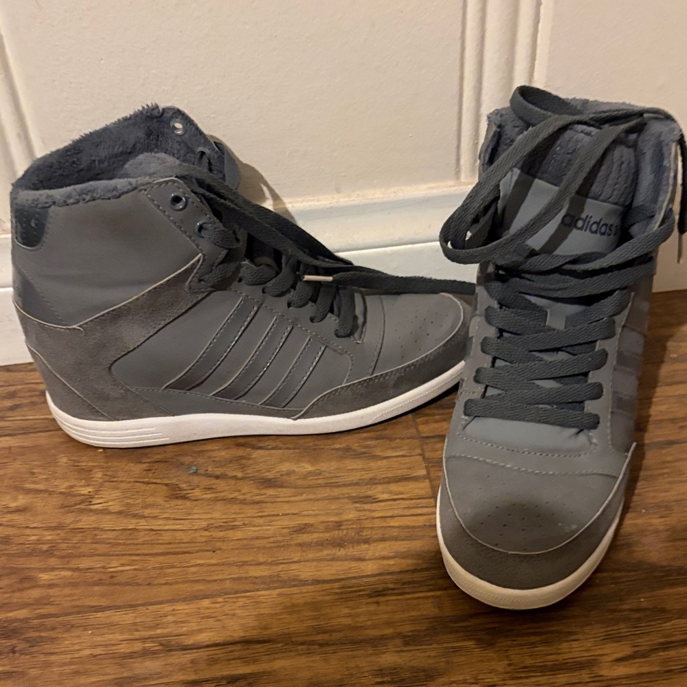 Adidas Neo Super Wedge Shoes Women Size 9 High Top Grey Suede Sneakers